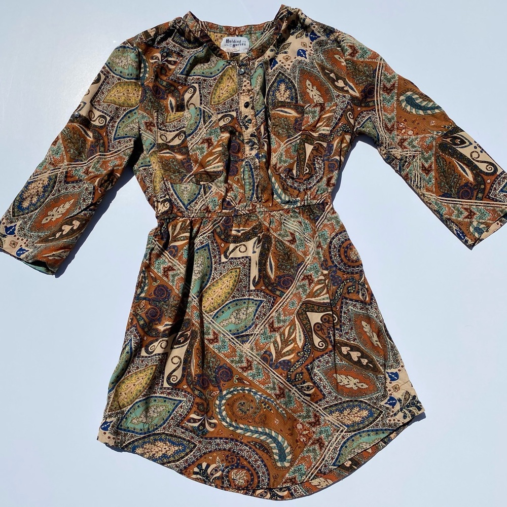 Anthropologie Holding Horses Dress Western Boho Paisley Women's 0 Cowgirl 70s